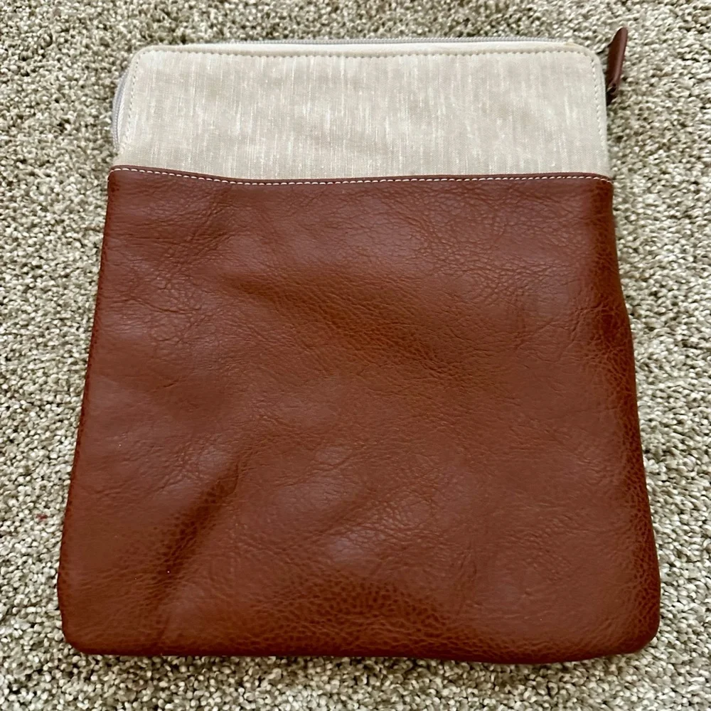 Miche Brown and Cream Leather-Like Tablet Bag